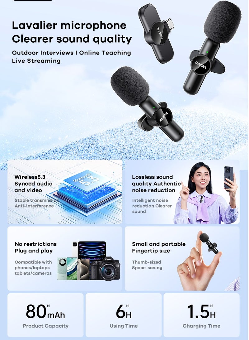 ريماكس ميكروفون لافالير لاسلكي، ميكروفون واحد إلى اثنين مع خاصية تقليل الضوضاء، بلوتوث، التوصيل والتشغيل، لسلسلة، البث المباشر، المقابلات، التدريس عبر الإنترنت - Image 4