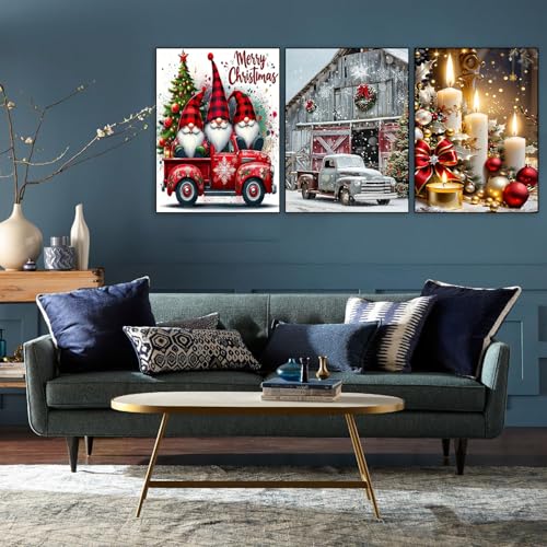Meothan Christmas Diamond Art Kits for Adults 3 Pack Diamond Painting Kits for Adults 5D Round Full Drill Gem Art Paint by Diamonds Dots DIY Crafts Kits 12x16inch Candle Gnomes and Truck - Image 3