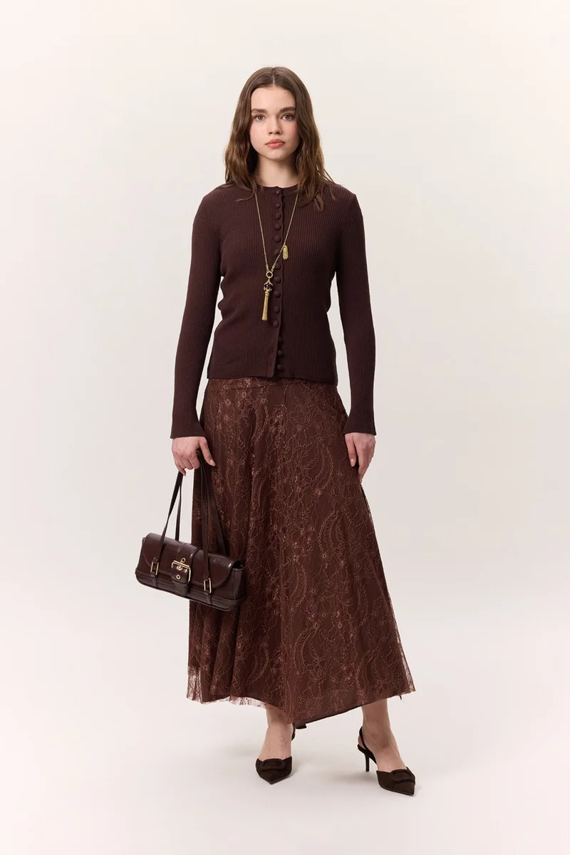 Manuka Lace Wide Skirt Brown