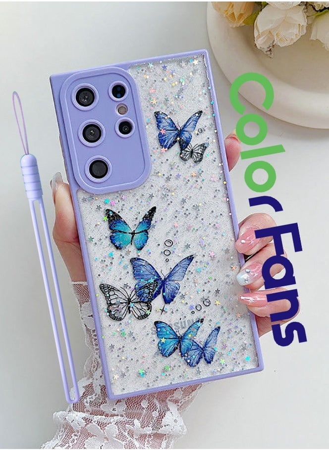 Color Fans - جراب واقٍ بنمط فراشة لهاتف Samsung Galaxy S23 Ultra مقاوم للسقوط مناسب للنساء باللون الأرجواني - Image 1