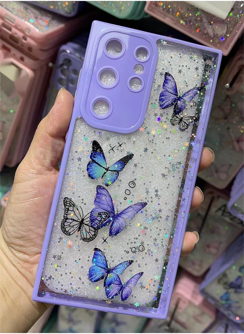 Color Fans - جراب واقٍ بنمط فراشة لهاتف Samsung Galaxy S23 Ultra مقاوم للسقوط مناسب للنساء باللون الأرجواني - Image 1
