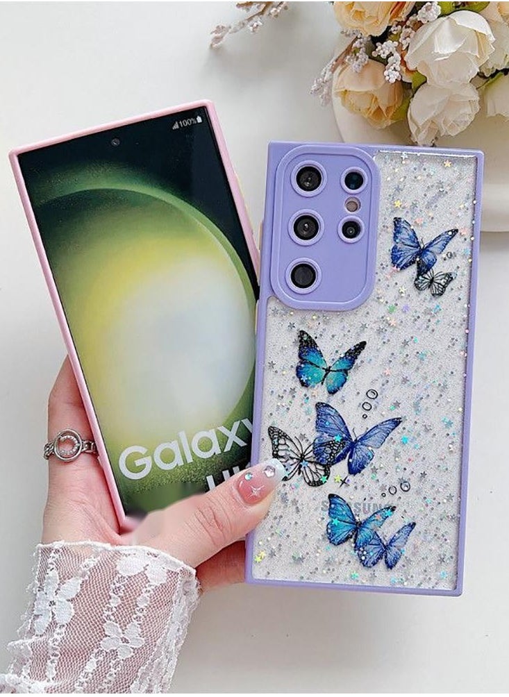 Color Fans - جراب واقٍ بنمط فراشة لهاتف Samsung Galaxy S23 Ultra مقاوم للسقوط مناسب للنساء باللون الأرجواني - Image 1