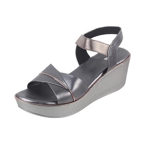 Mochi Women Gun Metal Wedge Heel Fashion Sandal UK/4 EU/37 (34-175) - Image 1