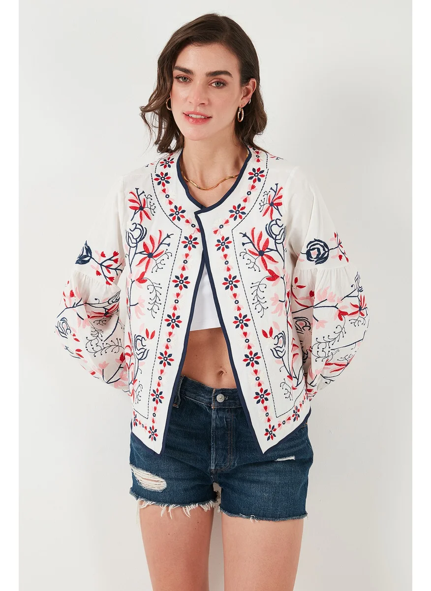 Lela Cotton Regular Fit Floral Embroidered Jacket Women's Jacket 676223