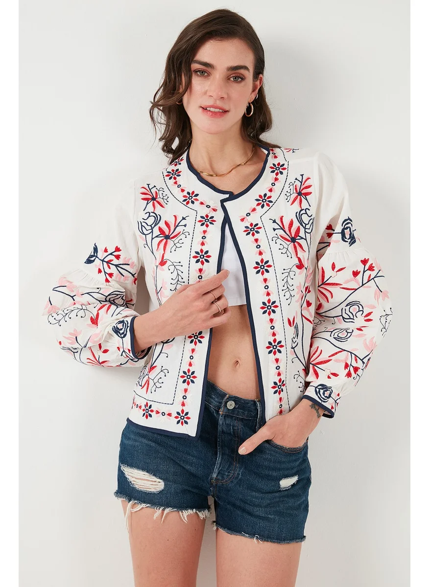 Lela Cotton Regular Fit Floral Embroidered Jacket Women's Jacket 676223