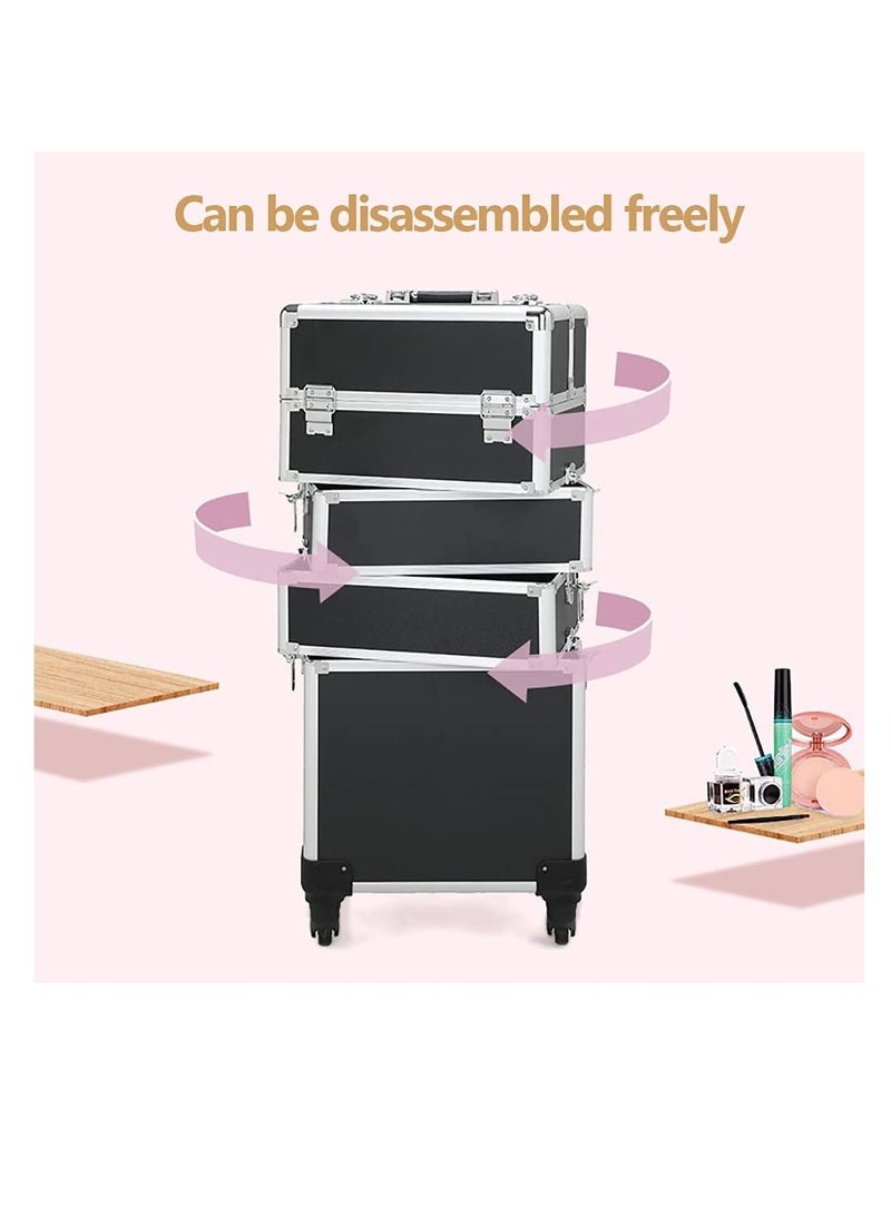 4-layer professional cosmetics case,portable rolling cosmetics trolley case,lockable jewelry travel cosmetics storage box with 4 wheels - Image 5