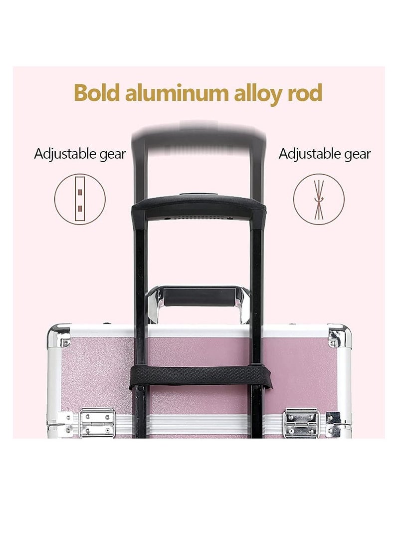 4-layer professional cosmetics case,portable rolling cosmetics trolley case,lockable jewelry travel cosmetics storage box with 4 wheels - Image 4