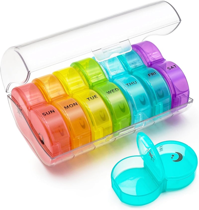 INKULTURE Weekly Medicine Organizer Box 02 Times a Day,Daily Tablets Container Case | Travel Pill Box For 07 days | Clear And Multicolor | 01 Pcs - Image 3
