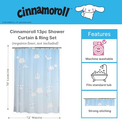 Franco Cinnamoroll 13Piece Shower Curtain Set 72 x 72 Inch Fabric Curtain with Hooks Bathroom Decor Machine Washable 100 Officially Licensed Product by Franco Collectibles - Image 3