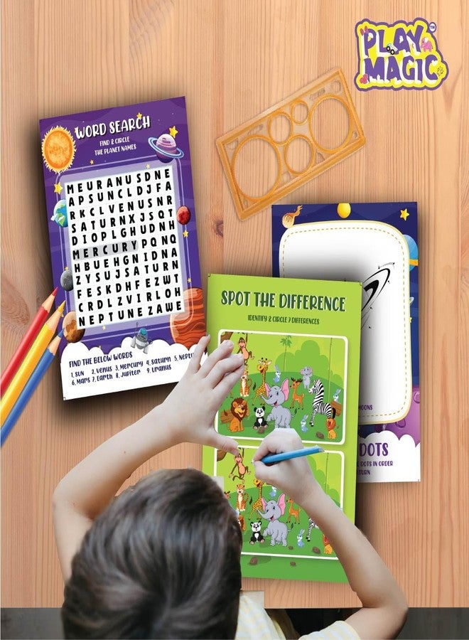 PlayMagic BrainActiv Kaleidoscope Making DIY Kit for Kids 3+|Magical Pattern Creation Kit|2 Kaleidoscopes, Scratch Sheets, 8 Activity Sheets|Educational Birthday Gift for Kids-Space & Animal Adventure - Image 2