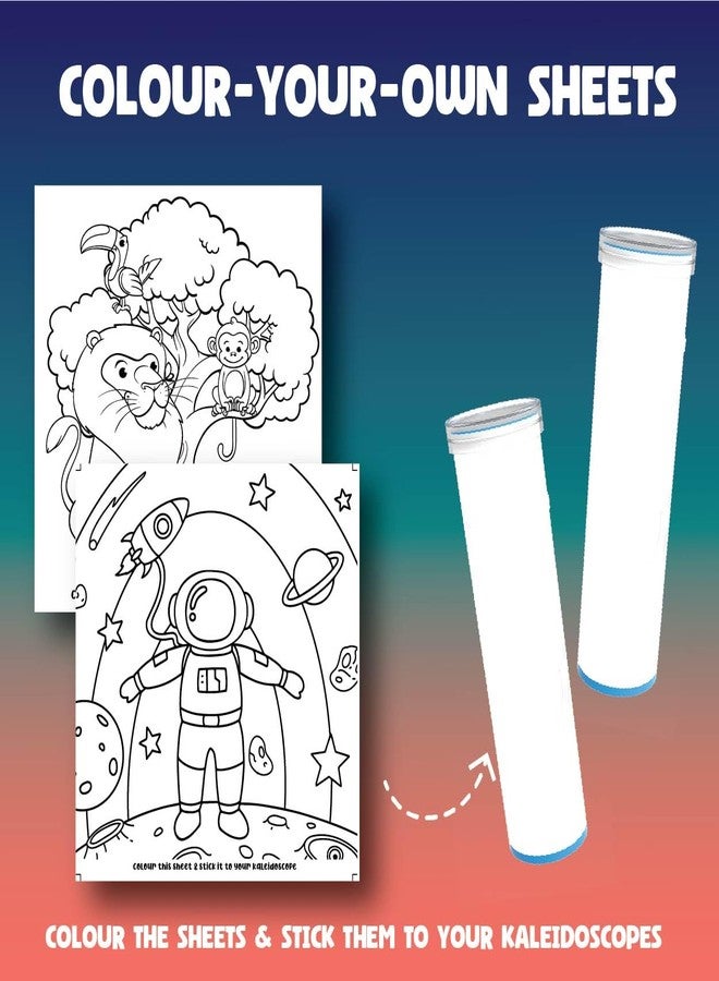 PlayMagic BrainActiv Kaleidoscope Making DIY Kit for Kids 3+|Magical Pattern Creation Kit|2 Kaleidoscopes, Scratch Sheets, 8 Activity Sheets|Educational Birthday Gift for Kids-Space & Animal Adventure - Image 3