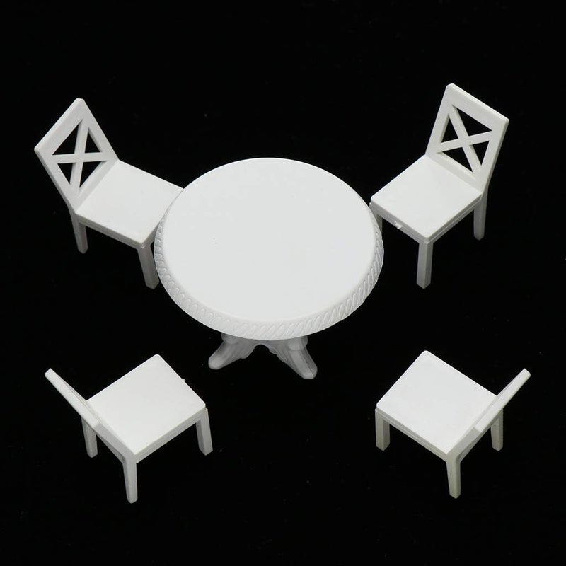 klarako 1/20 Dollhouse Diorama Kitchen Round Table, Chairs Furniture Set DIY Kits Life Scene Decoration White  White, D - Image 3