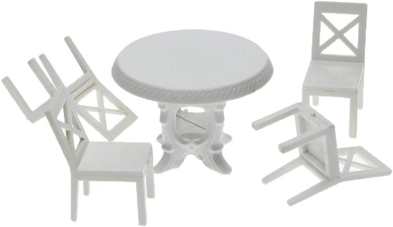 klarako 1/20 Dollhouse Diorama Kitchen Round Table, Chairs Furniture Set DIY Kits Life Scene Decoration White  White, D - Image 1