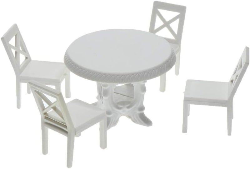 klarako 1/20 Dollhouse Diorama Kitchen Round Table, Chairs Furniture Set DIY Kits Life Scene Decoration White  White, D - Image 4