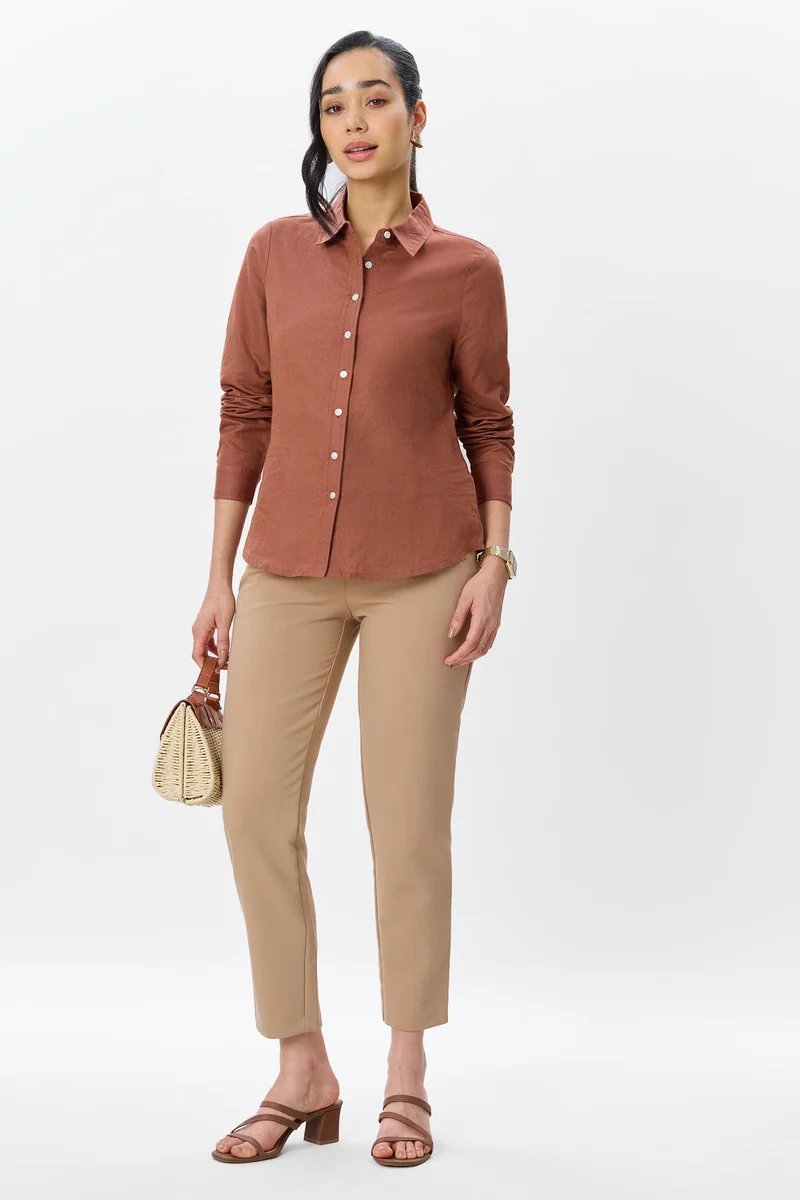 Virgio Solid Linen Button Down Shirt for Women