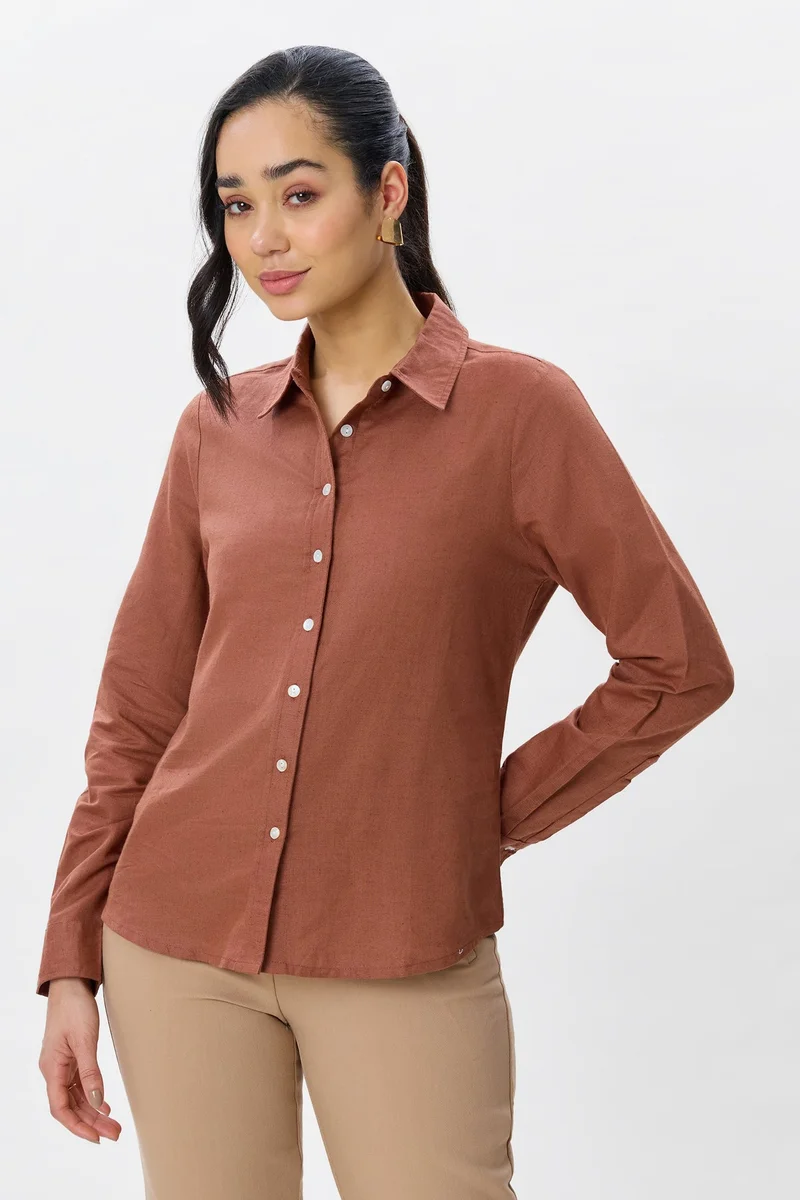 Virgio Solid Linen Button Down Shirt for Women