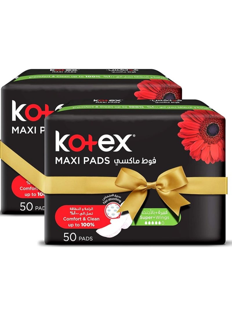 كوتكس 100 قطعة من وسادات ماكسي بروتيكت السميكة - حجم فائق مع أجنحة للقيمة السائبة!