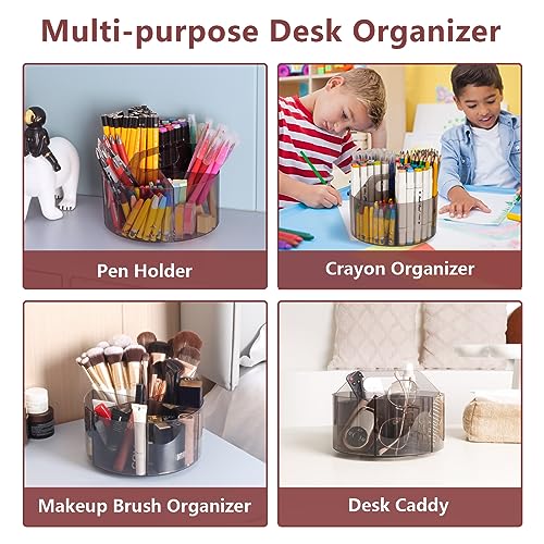 Absonic Acrylic Pen Holder Crayon Organizer for Kids, 6 Slots Arts and Crafts Organizer Marker Caddy Organizer for Classroom, 360 Rotating Pencil Holder Art Supplies Storage for School Office Grey - Image 2