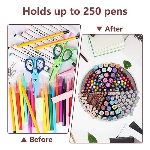 Absonic Acrylic Pen Holder Crayon Organizer for Kids, 6 Slots Arts and Crafts Organizer Marker Caddy Organizer for Classroom, 360 Rotating Pencil Holder Art Supplies Storage for School Office Grey - Image 5