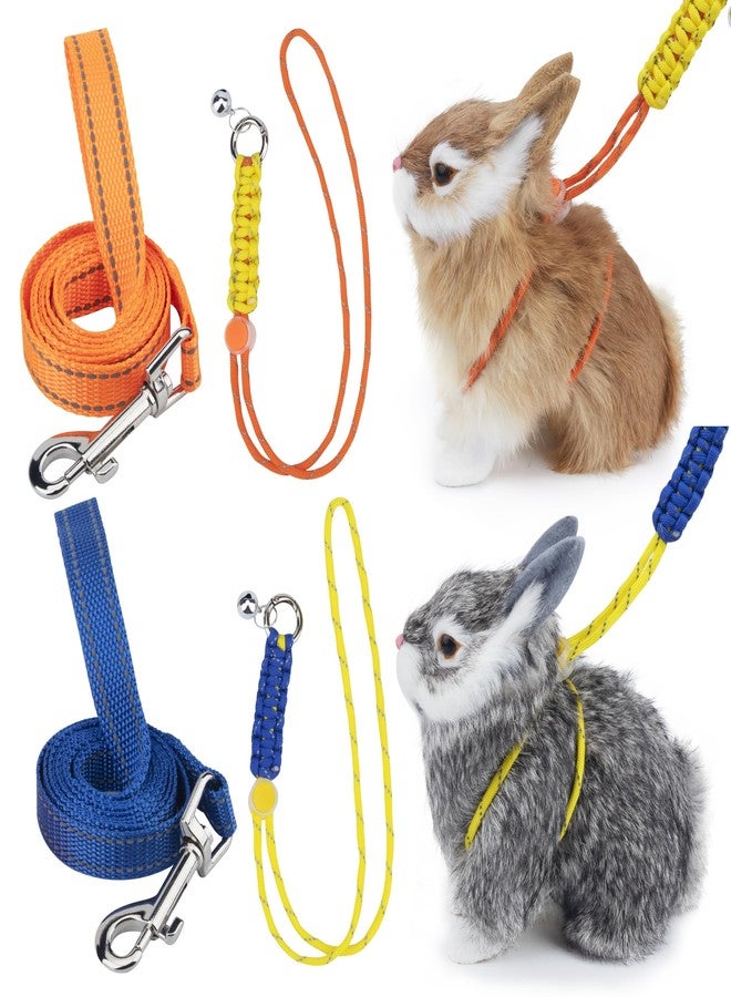 GAGILAND 2pcs Figure 8 Harness and Leash with Reflective Strap and Bell for Ferrets, Rabbits, Bearded Dragon, Guinea Pig, Chinchilla and Hamster Small Animal Harness (Blue+Orange) - Image 1