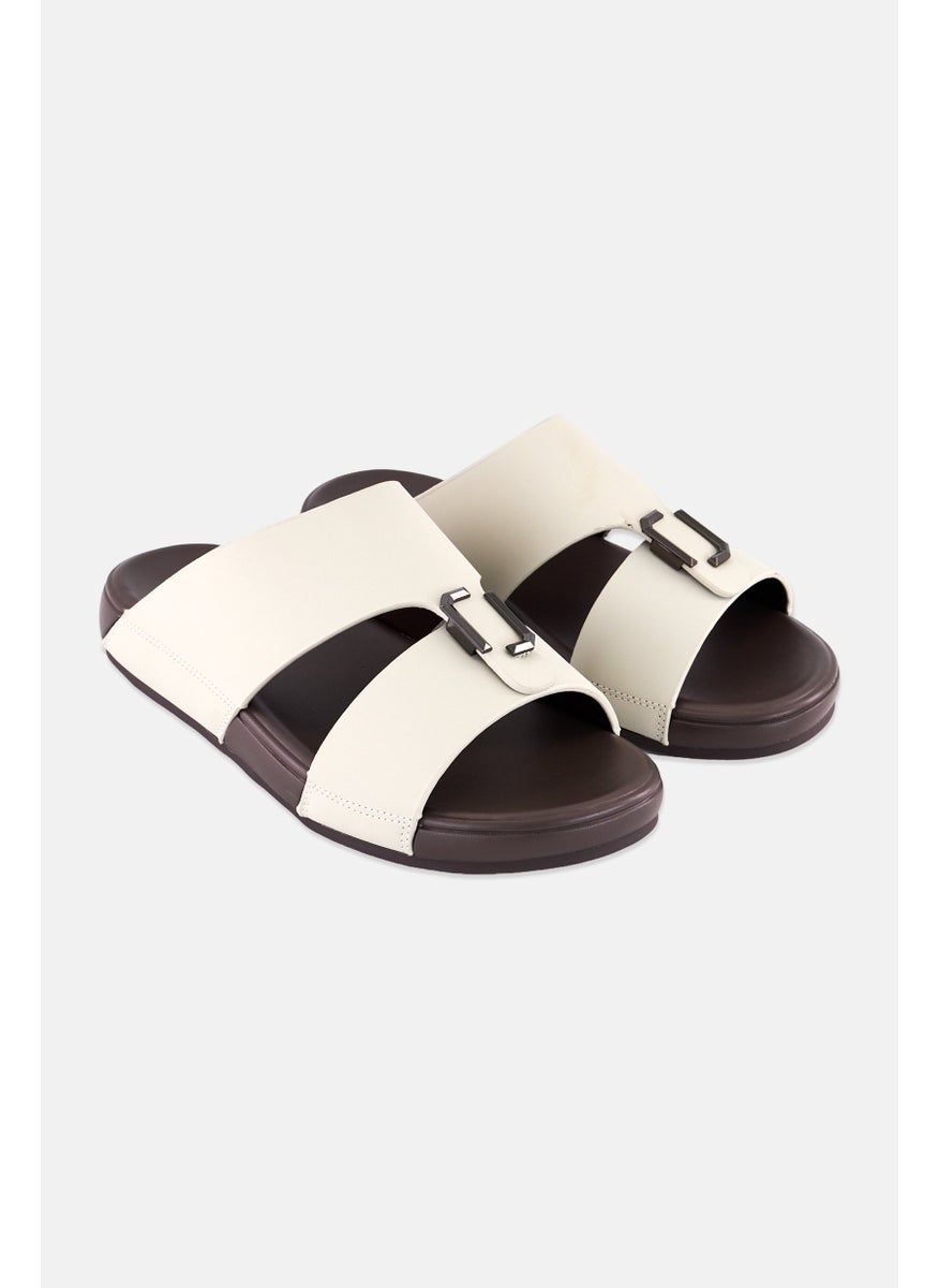 Algspar Men 2 Strap Slip On Arabic Sandals, Beige  - Image 1