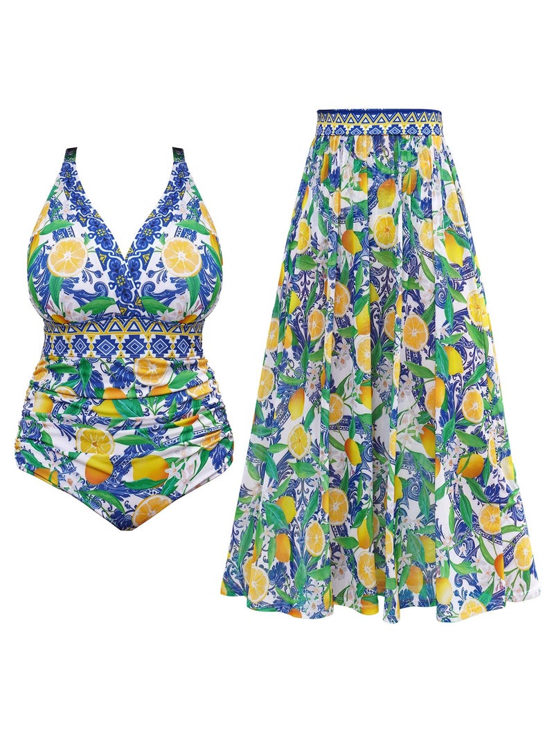 SCOMCHIC Womens Plus Size One Piece Swimsuit Tummy Control Bathing Suit Floral Prints Curvy Mesh Swim Skirt - Image 1