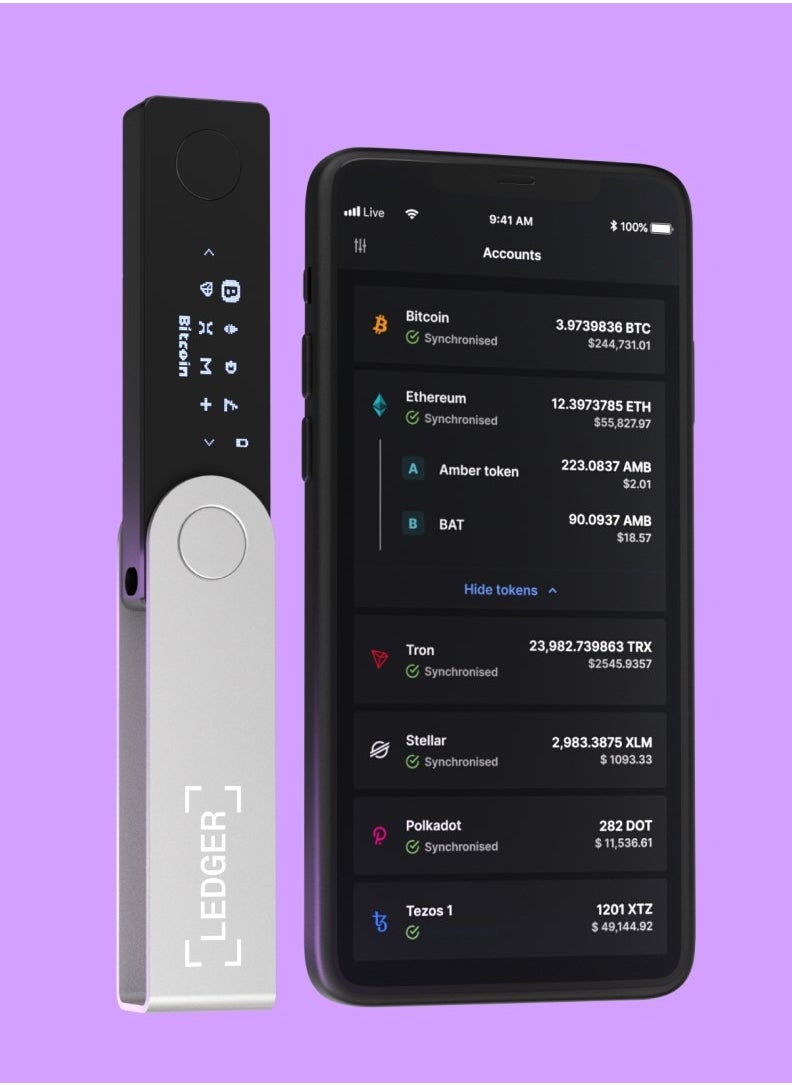Ledger - Nano X Hardware Wallet | Safest Crypto & NFT Cold Storage, Big Screen + Wireless Bluetooth & Type-C Connectivity, 5000+ Coins Supported, for iOS & Android, MacOS & Windows - Black - Image 1