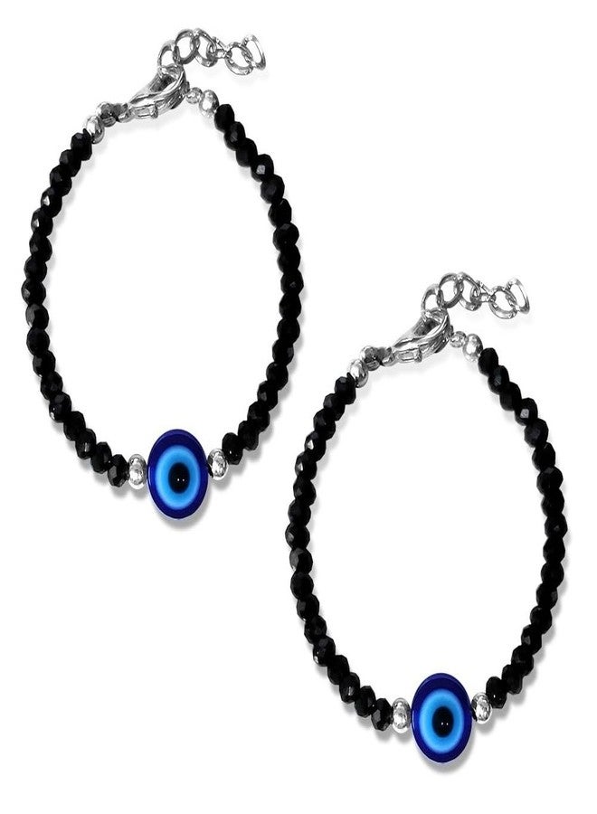 Uniqon (Set Of 2 Pcs) JAA0021-01 Black Crystal Beads/Stone Evil Eye Toddlers/Kids Nazariya Foot/Leg Payal Chain Anklets/Bracelet For 1 Years To 5 Years New Born Baby Boys & Girls - Image 1