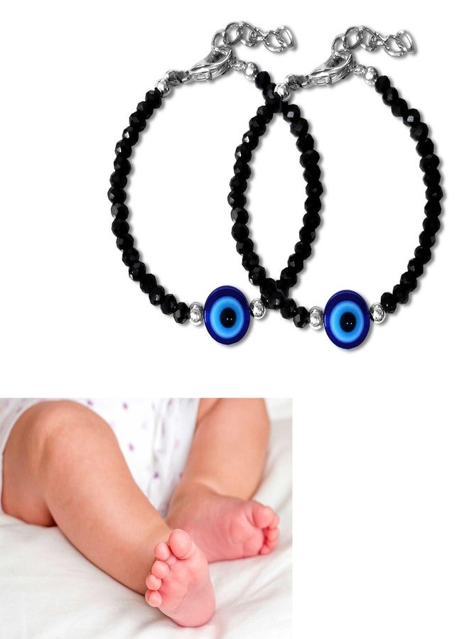 Uniqon (Set Of 2 Pcs) JAA0021-01 Black Crystal Beads/Stone Evil Eye Toddlers/Kids Nazariya Foot/Leg Payal Chain Anklets/Bracelet For 1 Years To 5 Years New Born Baby Boys & Girls - Image 2