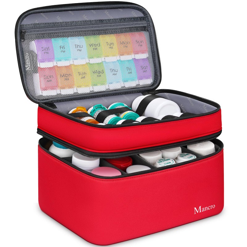 Mancro Dual Layers Medicine Organizer Bag, Pill Bottle Organizer Storage with Lockable Zipper, Medication Travel Bag for Pills, Vitamins, Medical Supplies for Home Storage, Travel - Image 1