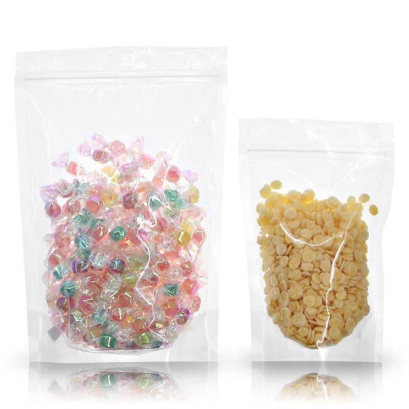 SumDirect 100pcs 5.5x9 Inches Clear Stand Up Food Bags  Zip Lock Stand-up Reusable Sealing Food Pouches Snack Packing Bag with Tear Notch Heat Resealable for Storing  Cookie  Snack Tea and Drinking - Image 1