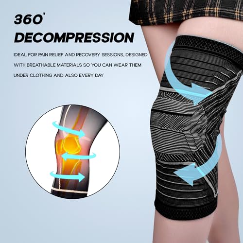 KONEX Elastic & Breathable Knee Cap Support Sleeves | Ideal for Sports, Workouts, Pain Relief, Knee Cap Compression Support, Running, Cycling & Exercise - Large, Black (1 Pair) - Image 3
