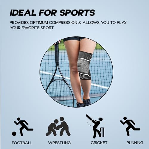 KONEX Elastic & Breathable Knee Cap Support Sleeves | Ideal for Sports, Workouts, Pain Relief, Knee Cap Compression Support, Running, Cycling & Exercise - Large, Black (1 Pair) - Image 5