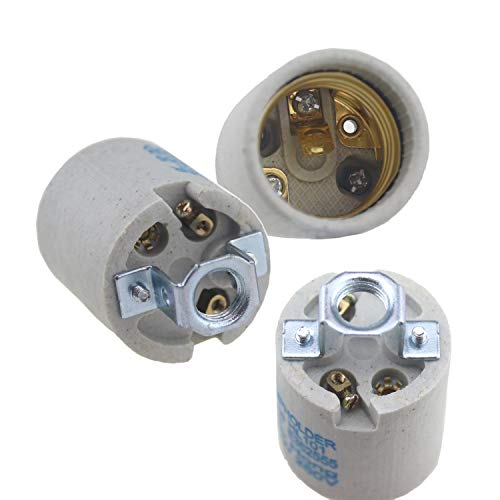 Rextin 5pcs Ceramic Standard Medimun Screw Base Socket E26 E27 Bulb Holders Without Wire for Hot Halogen Bulb (E26 C NO Wires 5pcs) - Image 3
