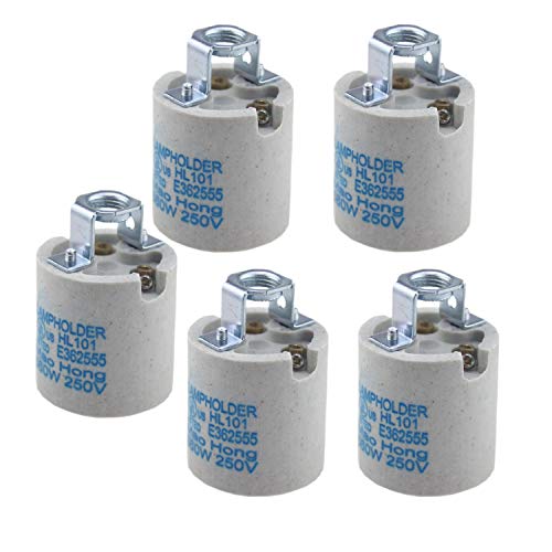 Rextin 5pcs Ceramic Standard Medimun Screw Base Socket E26 E27 Bulb Holders Without Wire for Hot Halogen Bulb (E26 C NO Wires 5pcs) - Image 1
