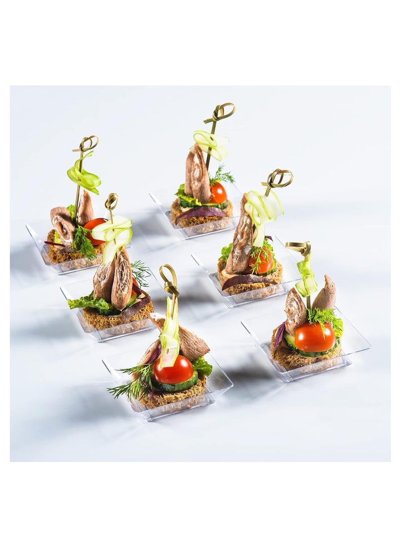 كاست ويف Mini Appetizer Plates, Mini Dessert Plates for Appetizers with Tasting Spoons, Small Disposable Plastic Plates Set, Reusable Crystal Clear Plastic Party Serving Hors D'oeuvres Plates (100PCS Square) - Image 5