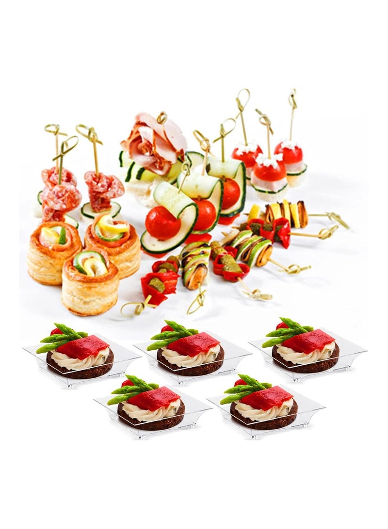 كاست ويف Mini Appetizer Plates, Mini Dessert Plates for Appetizers with Tasting Spoons, Small Disposable Plastic Plates Set, Reusable Crystal Clear Plastic Party Serving Hors D'oeuvres Plates (100PCS Square) - Image 3