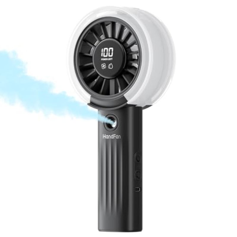 مروحة رذاذ مطورة مع شاشة LED، مروحة محمولة فائقة التبريد مع رذاذ رذاذ الماء، تدفق هواء أقوى بنسبة 50% وأكثر هدوءًا، قابلة لإعادة الشحن عبر USB للسفر/الحديقة/ديزني/الشاطئ/الحفلة الموسيقية/اللعبة - Image 1