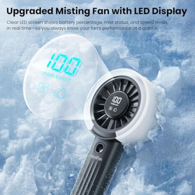 مروحة رذاذ مطورة مع شاشة LED، مروحة محمولة فائقة التبريد مع رذاذ رذاذ الماء، تدفق هواء أقوى بنسبة 50% وأكثر هدوءًا، قابلة لإعادة الشحن عبر USB للسفر/الحديقة/ديزني/الشاطئ/الحفلة الموسيقية/اللعبة - Image 3