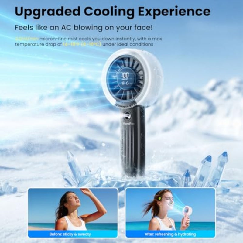 مروحة رذاذ مطورة مع شاشة LED، مروحة محمولة فائقة التبريد مع رذاذ رذاذ الماء، تدفق هواء أقوى بنسبة 50% وأكثر هدوءًا، قابلة لإعادة الشحن عبر USB للسفر/الحديقة/ديزني/الشاطئ/الحفلة الموسيقية/اللعبة - Image 2