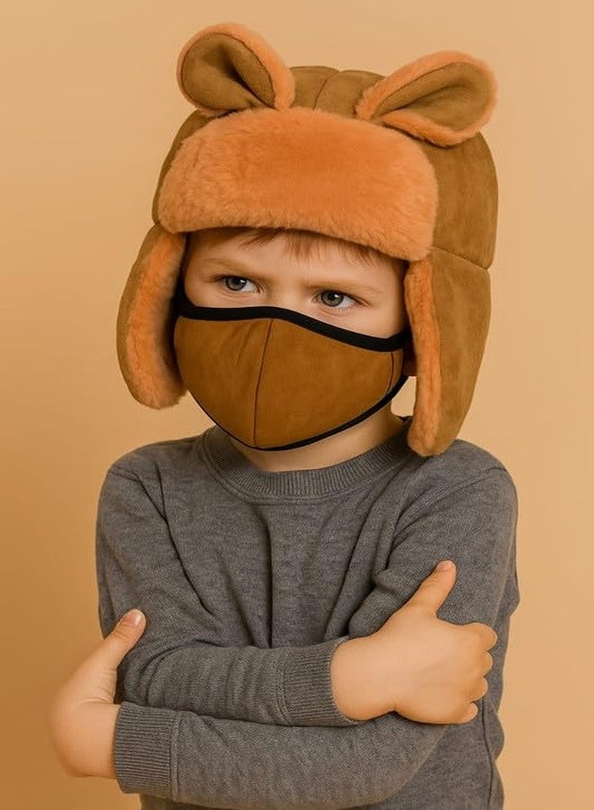Krystle Kids Winter Warm Hat with Ears and Face Mask - Soft Fleece Trapper Hat for Boys & Girls (Brown,5-10 Years) - Image 2