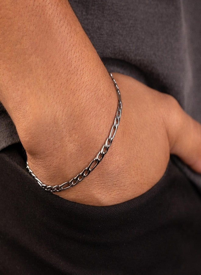 GLD Shop Figaro Chain Bracelet - 4MM/6MM Sizes - 6/7/8/9 Inch Lengths - Gold/White Gold (7, 4MM White Gold) - Image 2