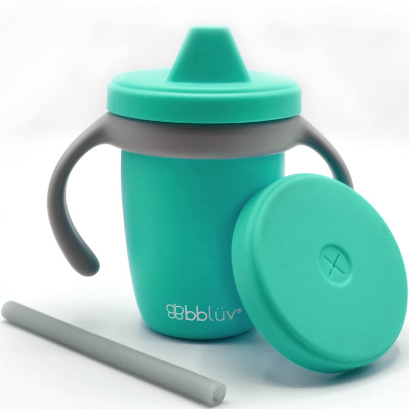 bblv Kp Silicone Toddler Straw Sippy Cup  4in1 Durable Spill Proof Cups for Kids Travel Transition Training Cups for Babies Includes Food Grade Lid and Straw  Aqua