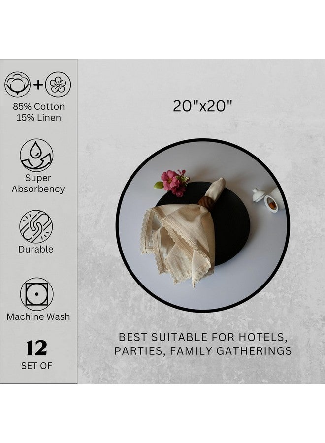 FINGERCRAFT مناديل فنجركرافت القماشية 20x20 بوصة مجموعة من 12 مزيج قطن ولين ممتازة الامتصاص قابلة للغسل وإعادة الاستخدام، مناديل عشاء متينة للمطبخ، الفنادق، الحفلات (عاجي، مجموعة من 12 (20"x20")) - Image 5