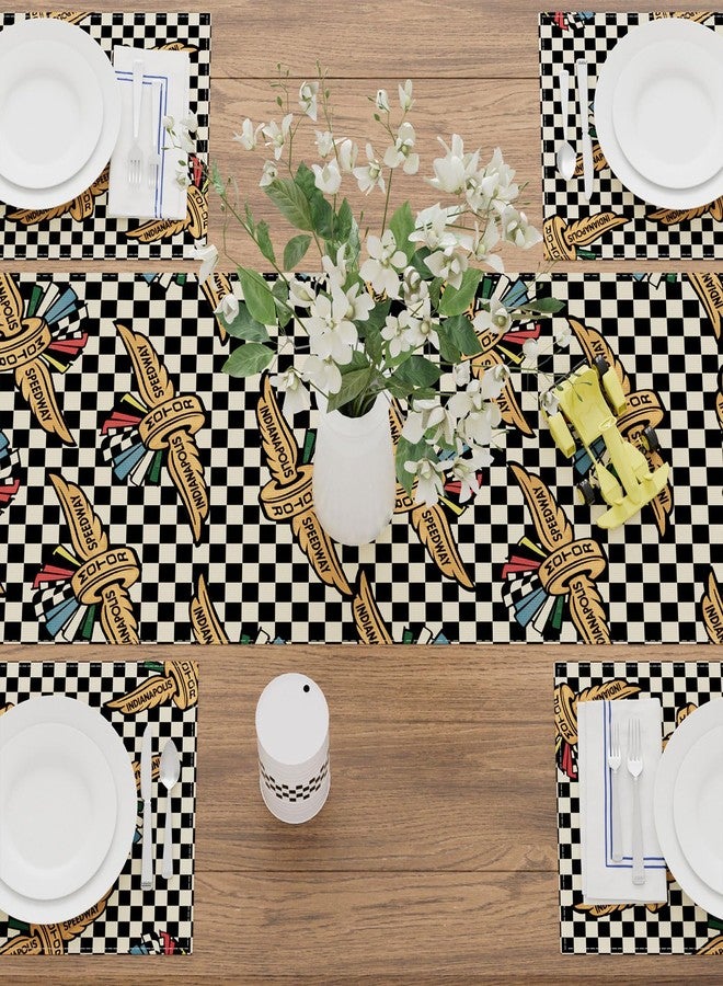XCHI Race Car Black White Checkered Table Runner Table Decorations for Party Home Kitchen Dining Holiday Decor 13x60 Inch - Image 4