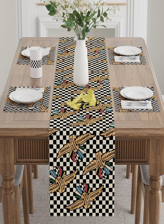 XCHI Race Car Black White Checkered Table Runner Table Decorations for Party Home Kitchen Dining Holiday Decor 13x60 Inch - Image 2