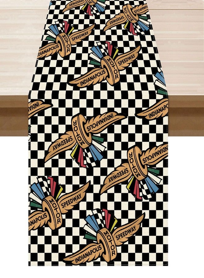 XCHI Race Car Black White Checkered Table Runner Table Decorations for Party Home Kitchen Dining Holiday Decor 13x60 Inch - Image 1