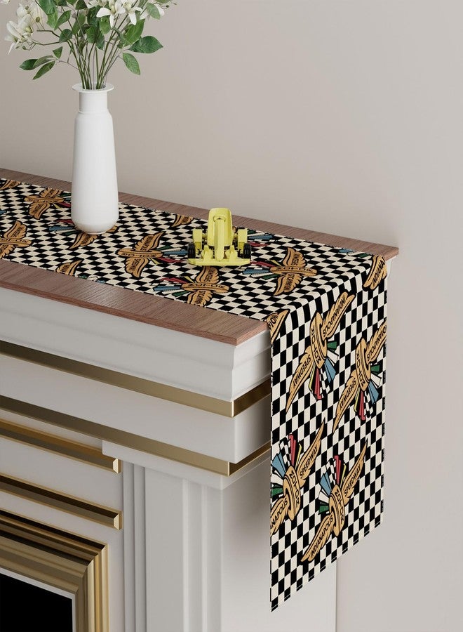 XCHI Race Car Black White Checkered Table Runner Table Decorations for Party Home Kitchen Dining Holiday Decor 13x60 Inch - Image 3