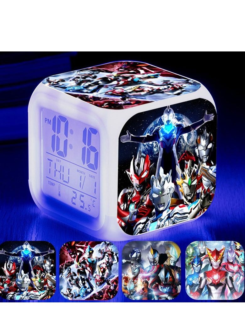 KUYING Ultraman Cartoon Cute Game Surrounding Children LED Digital Colorful Luminous Night Light Alarm Clock 