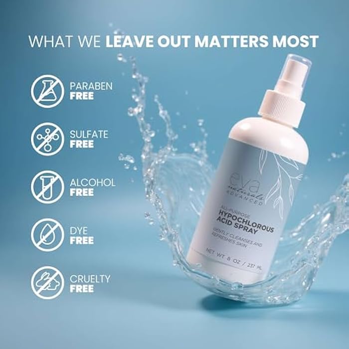 Eva Naturals Hypochlorous Acid Spray for Face, Skin, and Body – HOCl Facial Mist Toner, Hydrating Cleanser for Acne, Eczema, Rosacea, Eyelids, Pets, Workout, Baby, Back, Redness, Sensitive Care Spray - 8 oz. - Image 5